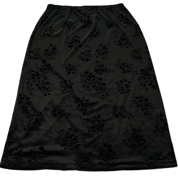 Vintage Long Burnout Velvet Maxi Skirt Size XL Black Floral Whimsigoth Grunge - Picture 3 of 8